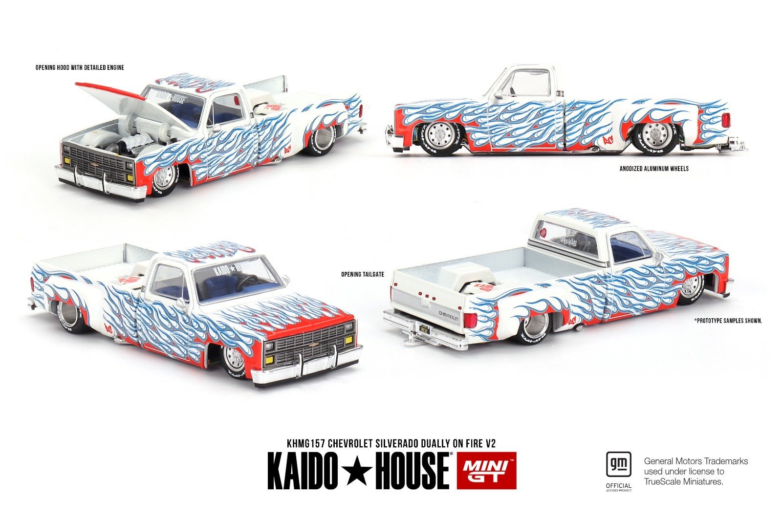 [PREORDER] Kaido House X MINI GT - Chevrolet Silverado Dually on Fire V2 DIECAST SCALE MODEL CAR - KHMG157 - MODEL CARS UKMODEL CAR#INNO64##TARMAC##diecast_model#