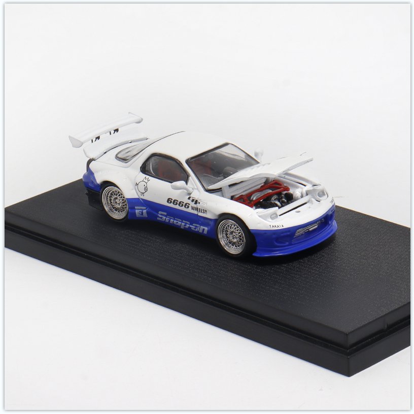 [ PREORDER ] Master - 1/64 Mazda RX7 Rocket Bunny. Hood Opened+GT Wing. Filp Lights diecast model car - Blue White - MODEL CARS UKMODEL CAR#INNO64##TARMAC##diecast_model#