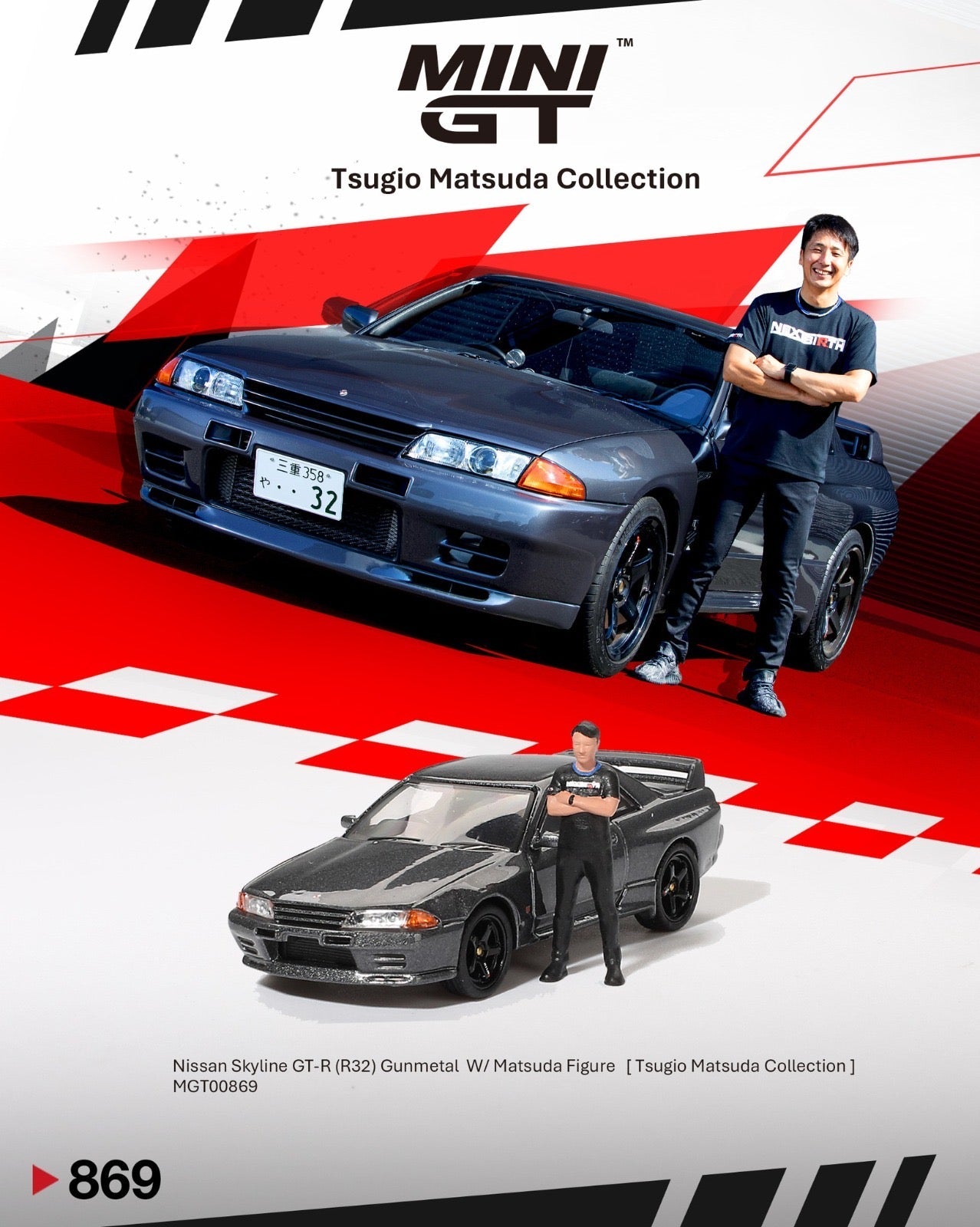 [PREORDER] Mini GT - 1/64 Nissan Skyline GT - R R32 Nismo Gunmetal with Matsuda Figure Tsugio Matsuda Collection - MGT00869 - R - MODEL CARS UKMODEL CAR#INNO64##TARMAC##diecast_model#