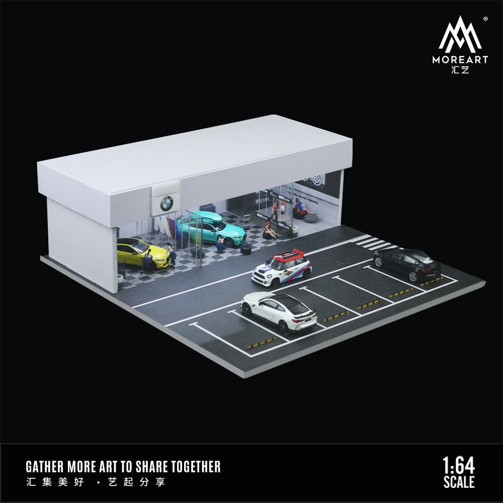 [PREORDER] MoreArt - 1/64 BMW LIGHT EDITION ASSEMBLY AND MODIFICATION SHOP DIORAMA - MO936109 - MODEL CARS UKFIGURE#INNO64##TARMAC##diecast_model#