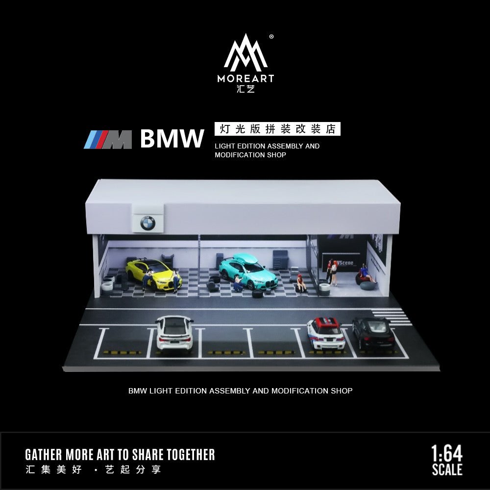 [PREORDER] MoreArt - 1/64 BMW LIGHT EDITION ASSEMBLY AND MODIFICATION SHOP DIORAMA - MO936109 - MODEL CARS UKFIGURE#INNO64##TARMAC##diecast_model#