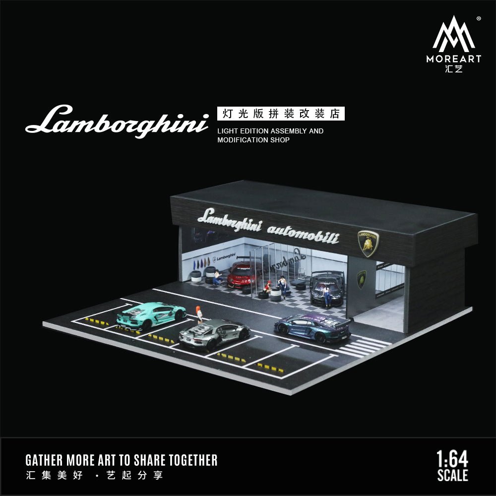 [PREORDER] MoreArt - 1/64 LIGHT EDITION ASSEMBLY AND MODIFICATION SHOP DIORAMA- LAMBORGHINI - MODEL CARS UKFIGURE#INNO64##TARMAC##diecast_model#