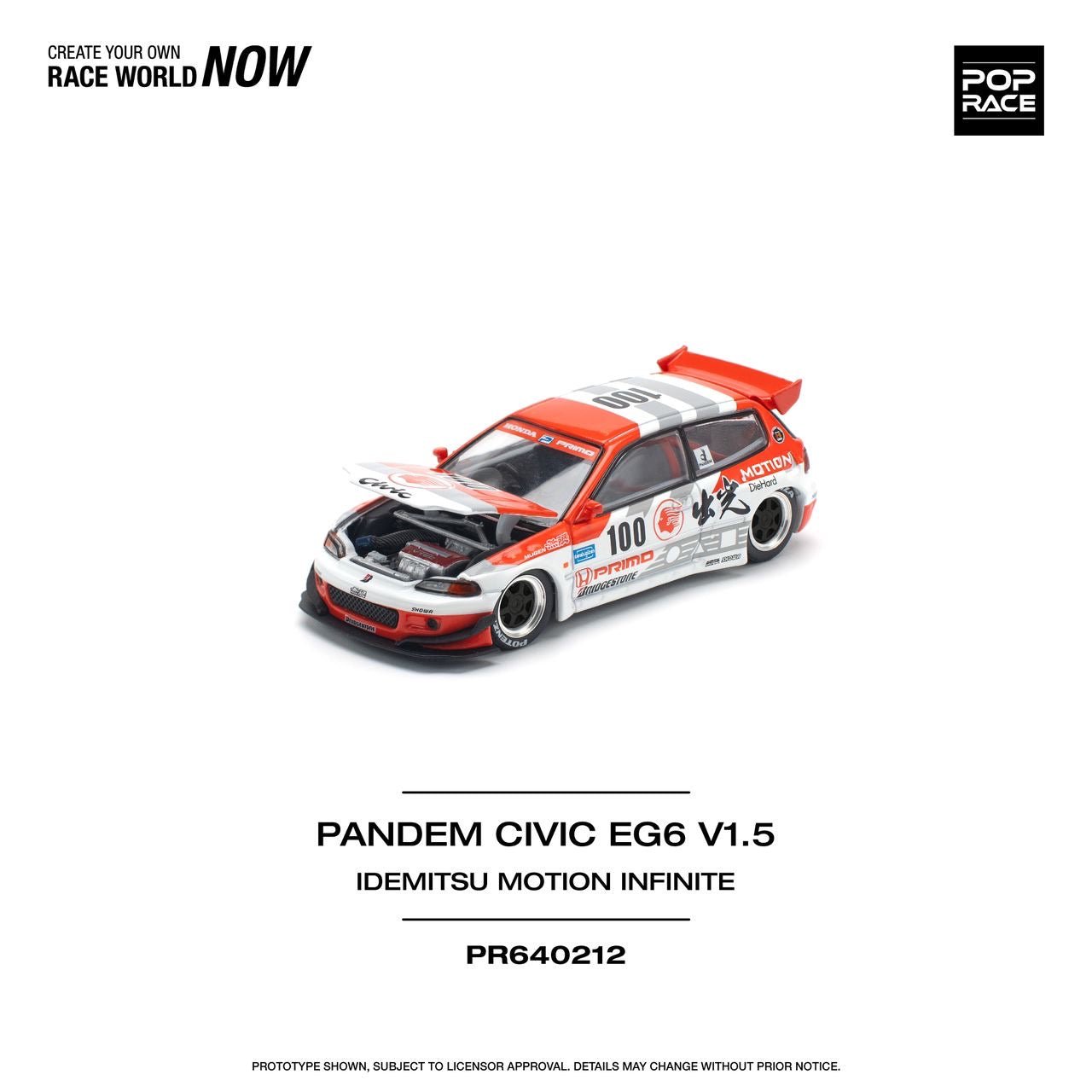 [ PREORDER ] POPRACE - 1/64 PANDEM CIVIC EG6 v1.5 IDEMITSU MOTION INFINITE Diecast model car - PR640212 - MODEL CARS UKMODEL CAR#INNO64##TARMAC##diecast_model#