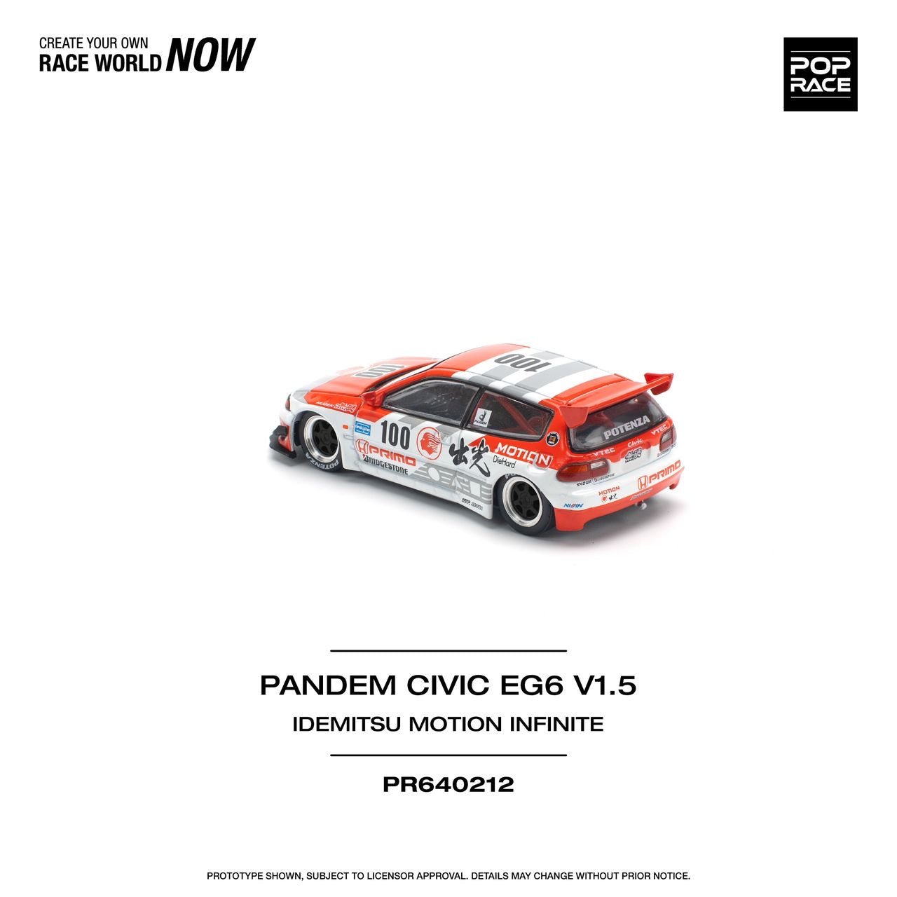 [ PREORDER ] POPRACE - 1/64 PANDEM CIVIC EG6 v1.5 IDEMITSU MOTION INFINITE Diecast model car - PR640212 - MODEL CARS UKMODEL CAR#INNO64##TARMAC##diecast_model#