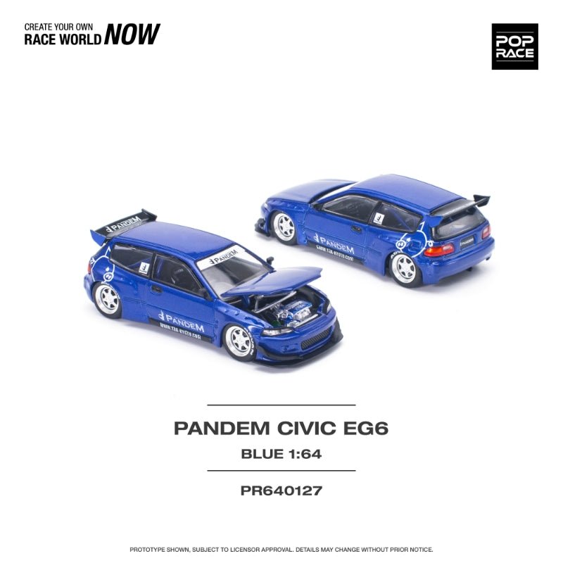 [ PREORDER ] POPRACE - 1/64 PANDEM CIVIC EG6 v1.5 METALLIC BLUE Diecast model car (PR640127) - MODEL CARS UKMODEL CAR#INNO64##TARMAC##diecast_model#