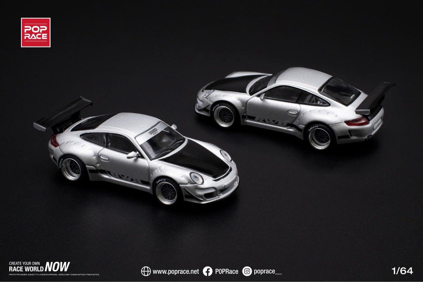 [ PREORDER ] POPRACE - 1/64 PORSCHE RWB 997 SILVER Diecast model car (PR640130) - MODEL CARS UKMODEL CAR#INNO64##TARMAC##diecast_model#