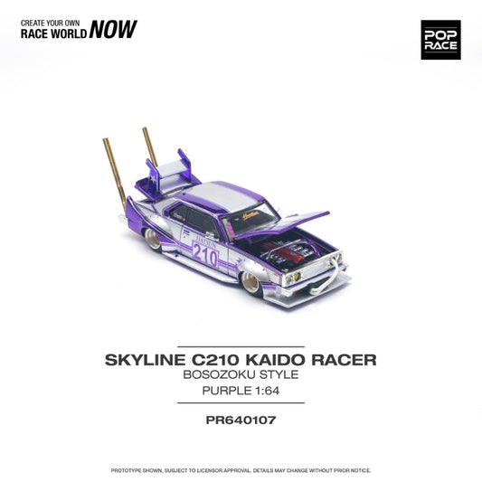 [ PREORDER ] POPRACE - 1/64 SKYLINE C210 KAIDO RACER (BOSOZOKU STYLE) PURPLE CHROME/SILVER Diecast model car (PR640107) - MODEL CARS UKMODEL CAR#INNO64##TARMAC##diecast_model#