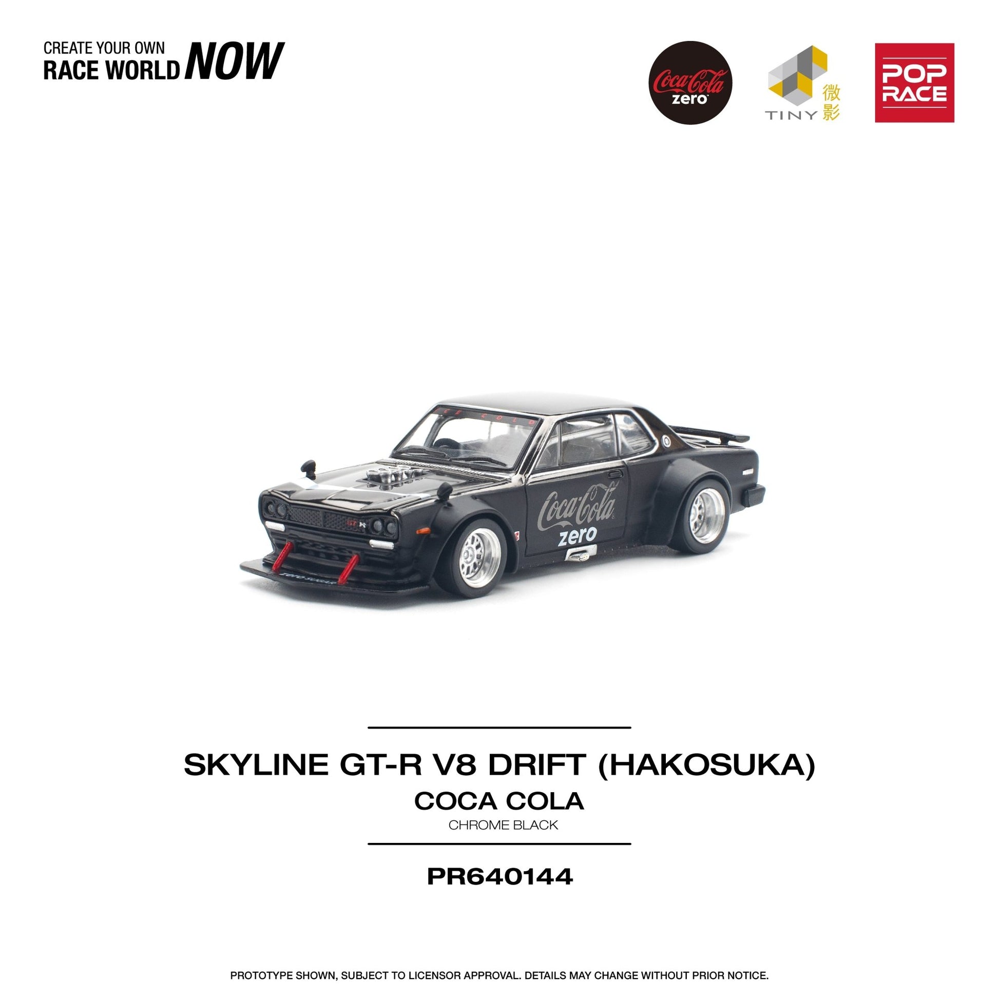 [ PREORDER ] POPRACE - 1/64 SKYLINE GT - R V8 DRIFT (HAKOSUKA) COCA COLA ZERO BLACK CHROME Diecast model car - PR640144 CN - MODEL CARS UKMODEL CAR#INNO64##TARMAC##diecast_model#