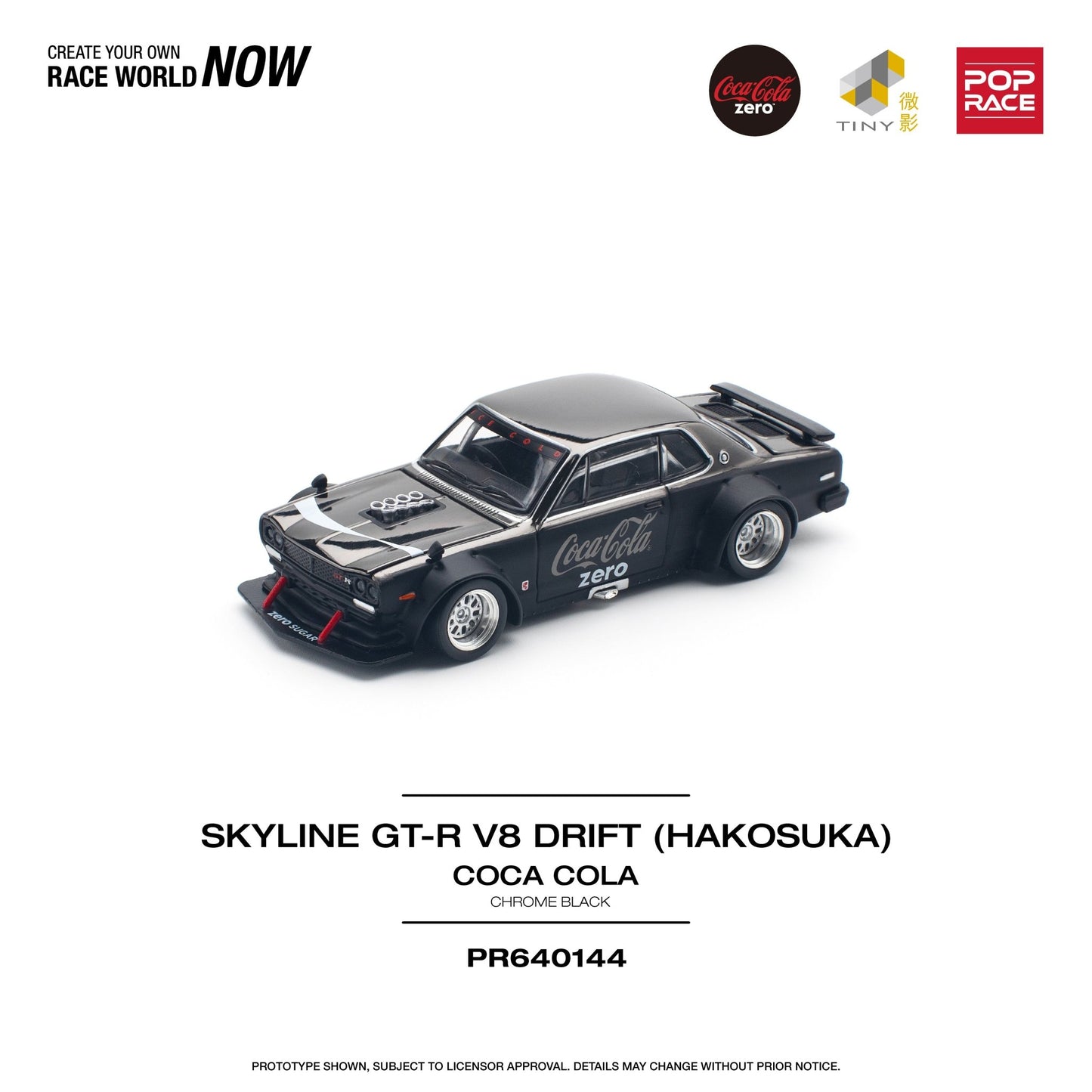 [ PREORDER ] POPRACE - 1/64 SKYLINE GT - R V8 DRIFT (HAKOSUKA) COCA COLA ZERO BLACK CHROME Diecast model car - PR640144 CN - MODEL CARS UKMODEL CAR#INNO64##TARMAC##diecast_model#