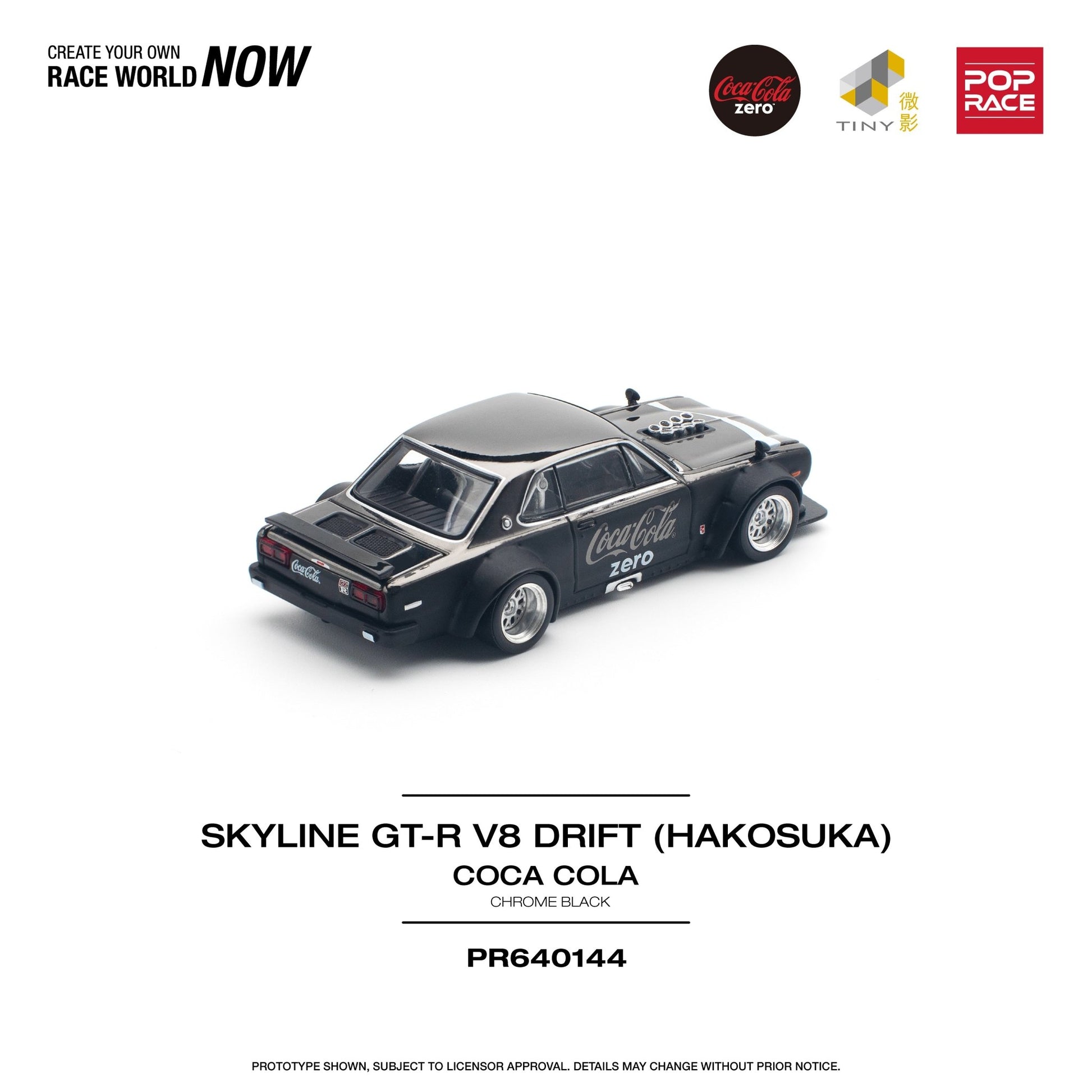 [ PREORDER ] POPRACE - 1/64 SKYLINE GT - R V8 DRIFT (HAKOSUKA) COCA COLA ZERO BLACK CHROME Diecast model car - PR640144 CN - MODEL CARS UKMODEL CAR#INNO64##TARMAC##diecast_model#