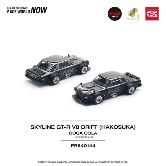 [ PREORDER ] POPRACE - 1/64 SKYLINE GT - R V8 DRIFT (HAKOSUKA) COCA COLA ZERO BLACK CHROME Diecast model car - PR640144 CN - MODEL CARS UKMODEL CAR#INNO64##TARMAC##diecast_model#