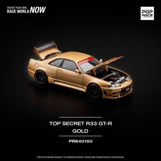 [ PREORDER ] POPRACE - 1/64 TOP SECRET GT - R R33 - GOLD Diecast model car - PR640150 - MODEL CARS UKMODEL CAR#INNO64##TARMAC##diecast_model#