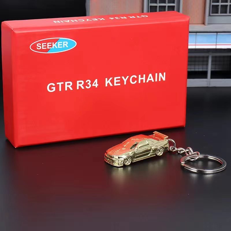 [PREORDER] SEEKER - 1/87 Nissan GTR34 Chain keychain diecast model - Chrome Gold - MODEL CAR UKMODEL CAR#INNO64##TARMAC##diecast_model#