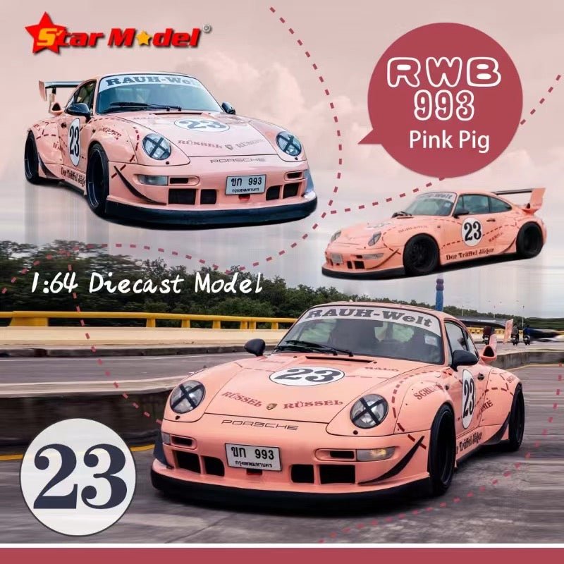 [ PREORDER ] Star Model - 1:64 Pink Pig/ (Der Truffel Jager) RWB 993 GT Wing diecast model car - MODEL CARS UKMODEL CAR#INNO64##TARMAC##diecast_model#