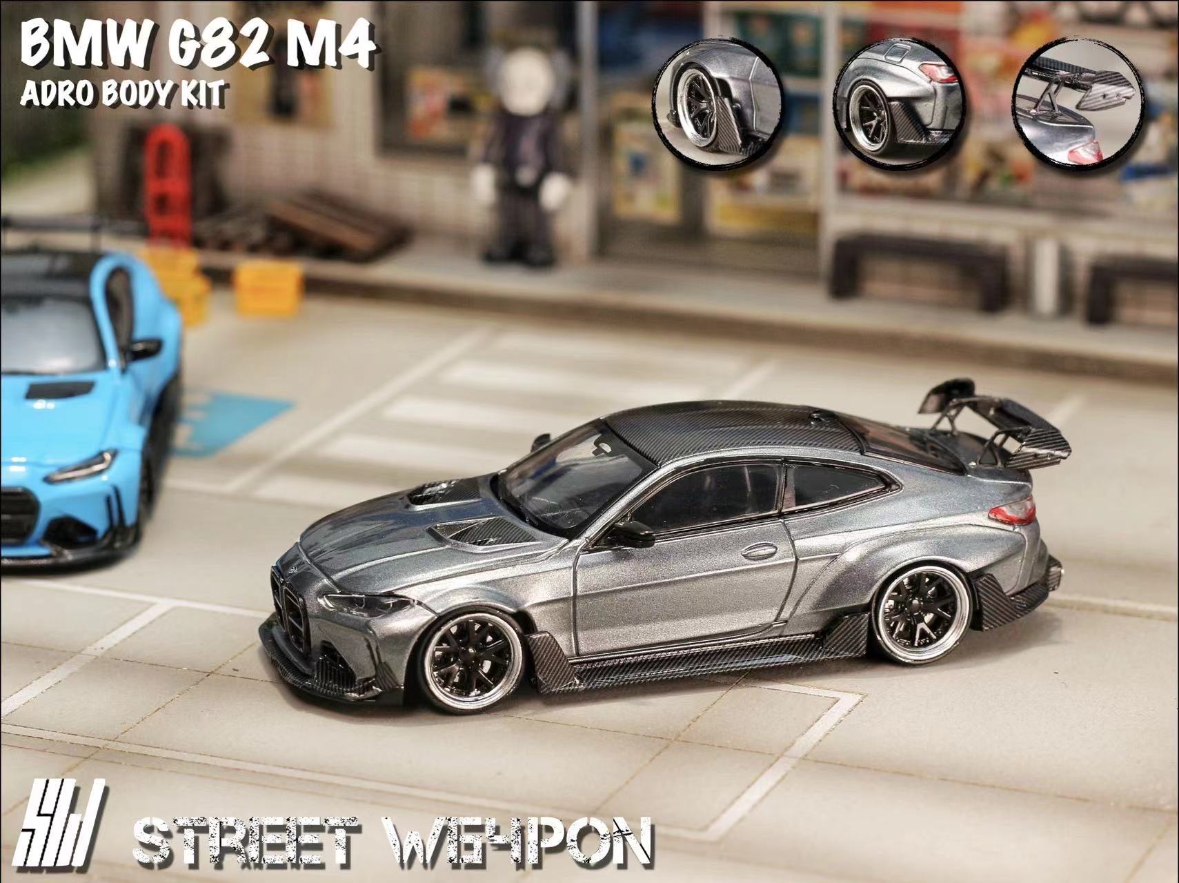 [ PREORDER ] STREET WEAPON SW - 1/64 BMW G82 M4 ADRO BODY KIT Widebody diecast model car - Titanium Steel Gray - MODEL CARS UKMODEL CAR#INNO64##TARMAC##diecast_model#