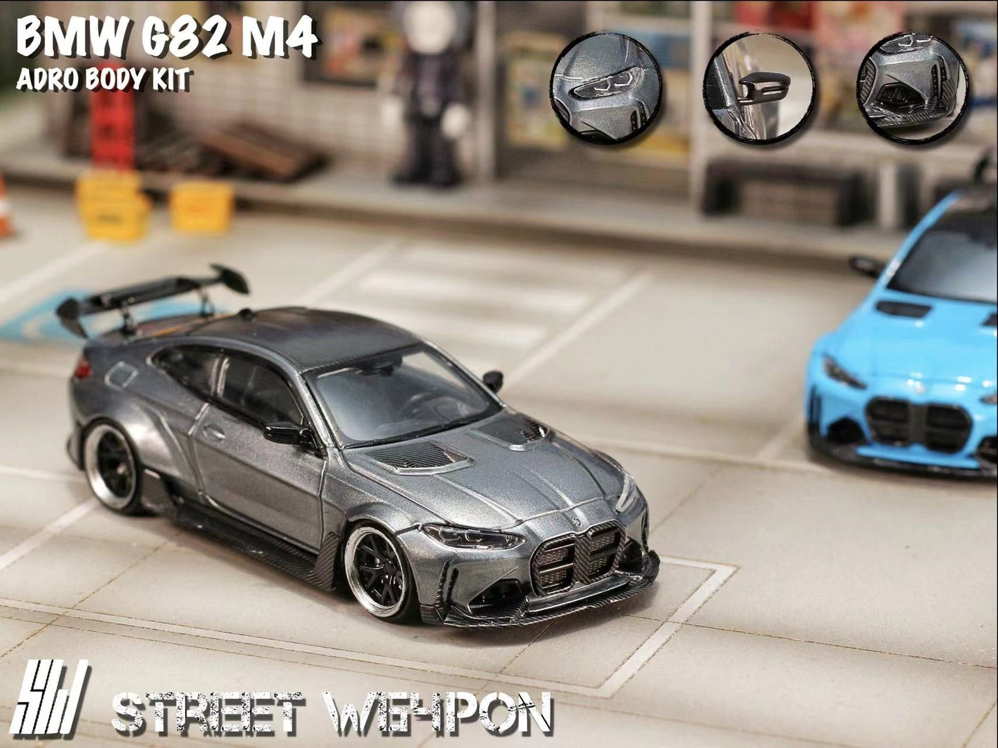 [ PREORDER ] STREET WEAPON SW - 1/64 BMW G82 M4 ADRO BODY KIT Widebody diecast model car - Titanium Steel Gray - MODEL CARS UKMODEL CAR#INNO64##TARMAC##diecast_model#