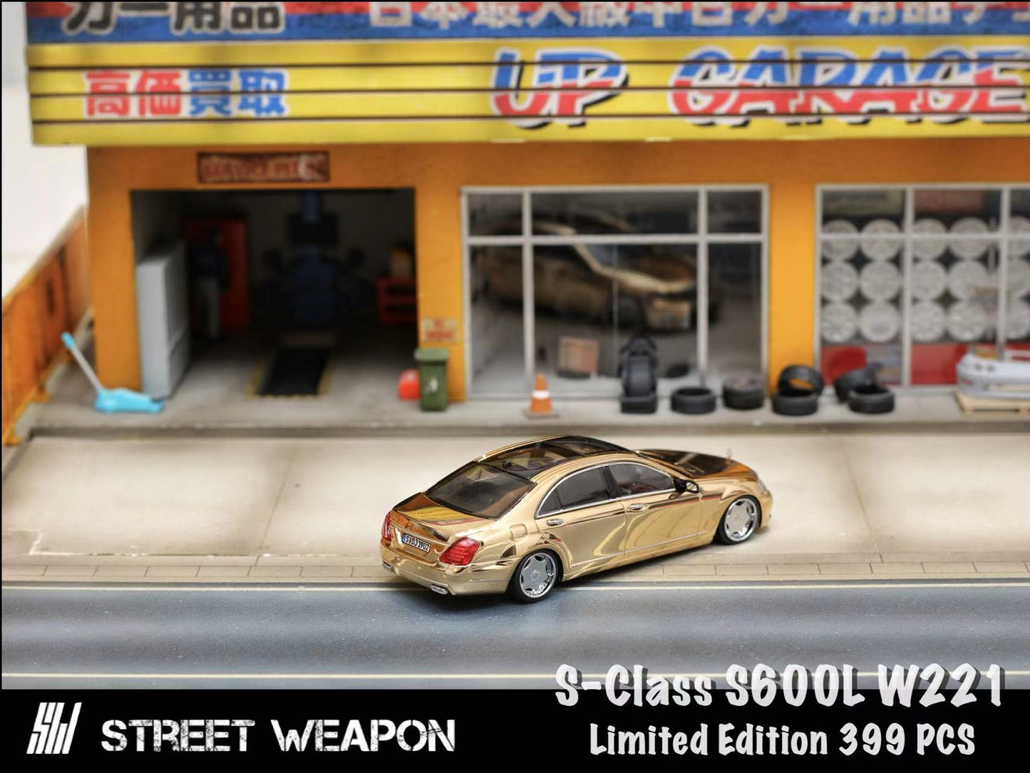 [ PREORDER ] STREET WEAPON SW - 1/64 Mercedes-Benz S-Class S600L W221 diecast model - Chrome Gold - MODEL CARS UKMODEL CAR#INNO64##TARMAC##diecast_model#