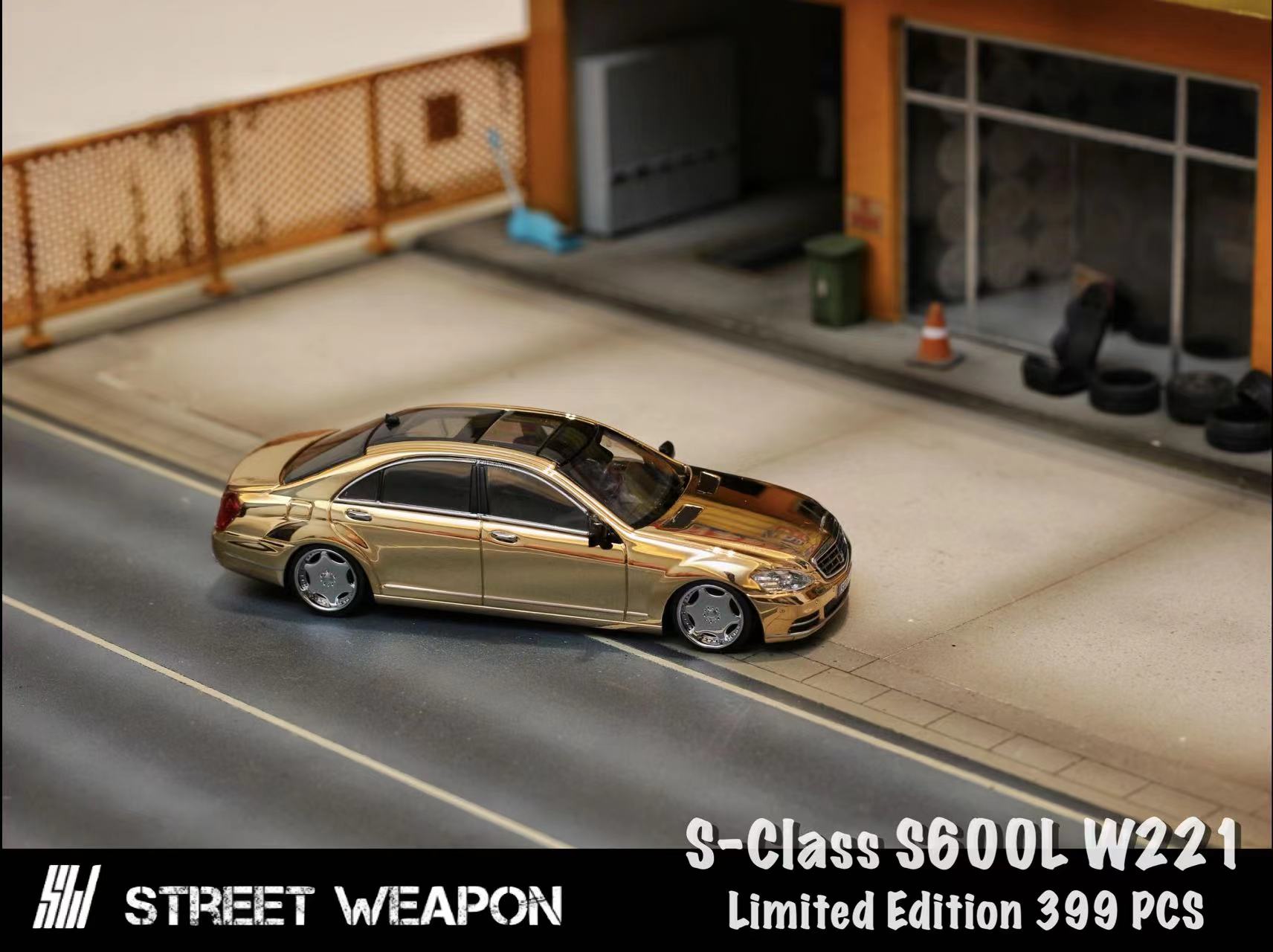 [ PREORDER ] STREET WEAPON SW - 1/64 Mercedes-Benz S-Class S600L W221 diecast model - Chrome Gold - MODEL CARS UKMODEL CAR#INNO64##TARMAC##diecast_model#