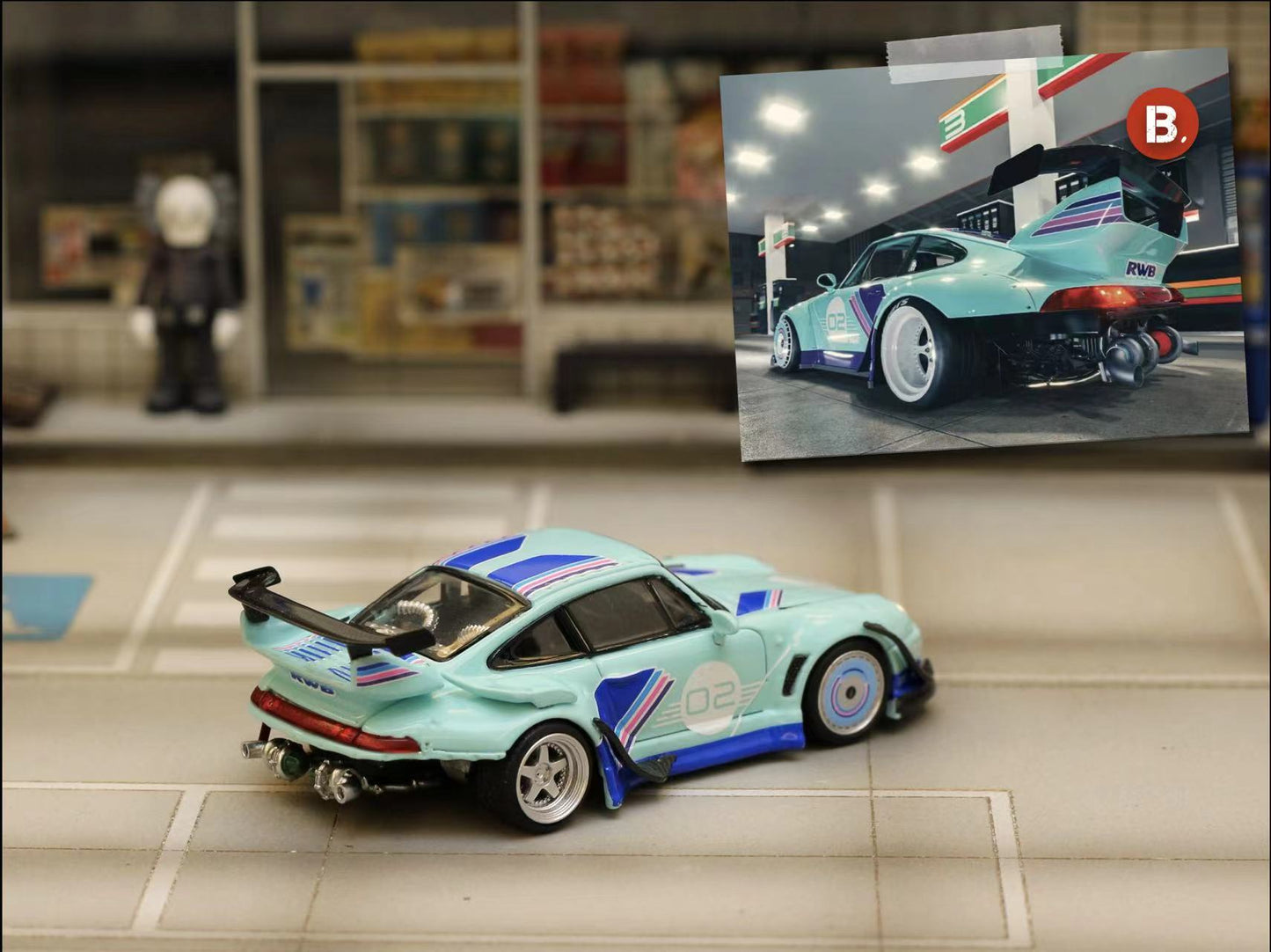 [ PREORDER ] STREET WEAPON SW - 1/64 PORSCHE RWB 993 diecast model (luminous paint on the body) - Tiffany blue #02 livery - MODEL CARS UKMODEL CAR#INNO64##TARMAC##diecast_model#