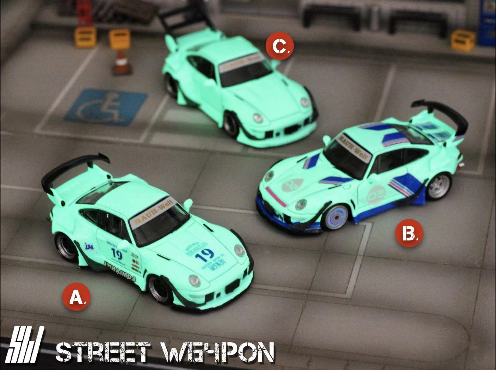 [ PREORDER ] STREET WEAPON SW - 1/64 PORSCHE RWB 993 diecast model (luminous paint on the body) - Tiffany blue #02 livery - MODEL CARS UKMODEL CAR#INNO64##TARMAC##diecast_model#