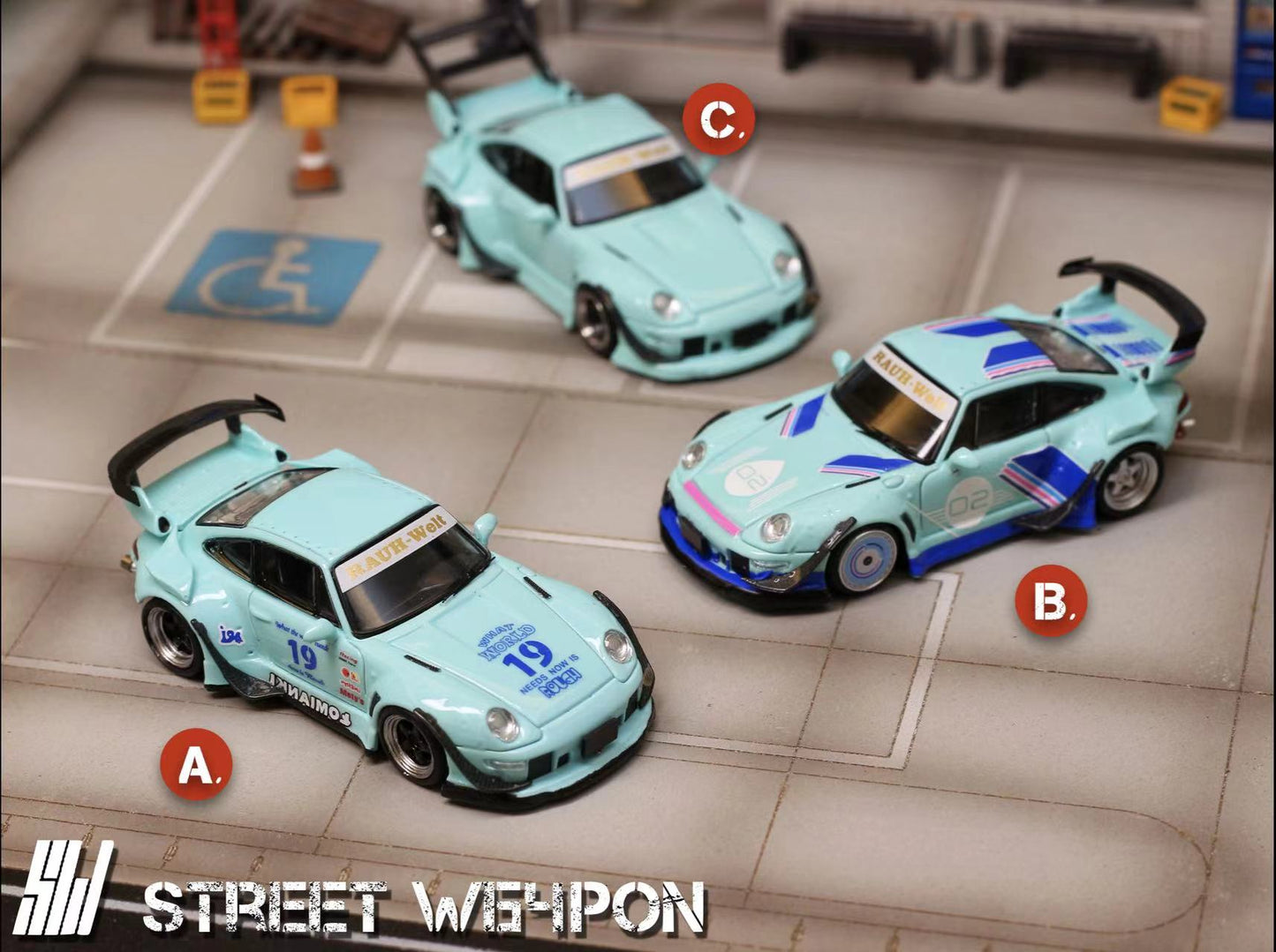 [ PREORDER ] STREET WEAPON SW - 1/64 PORSCHE RWB 993 diecast model (luminous paint on the body) - Tiffany blue #02 livery - MODEL CARS UKMODEL CAR#INNO64##TARMAC##diecast_model#