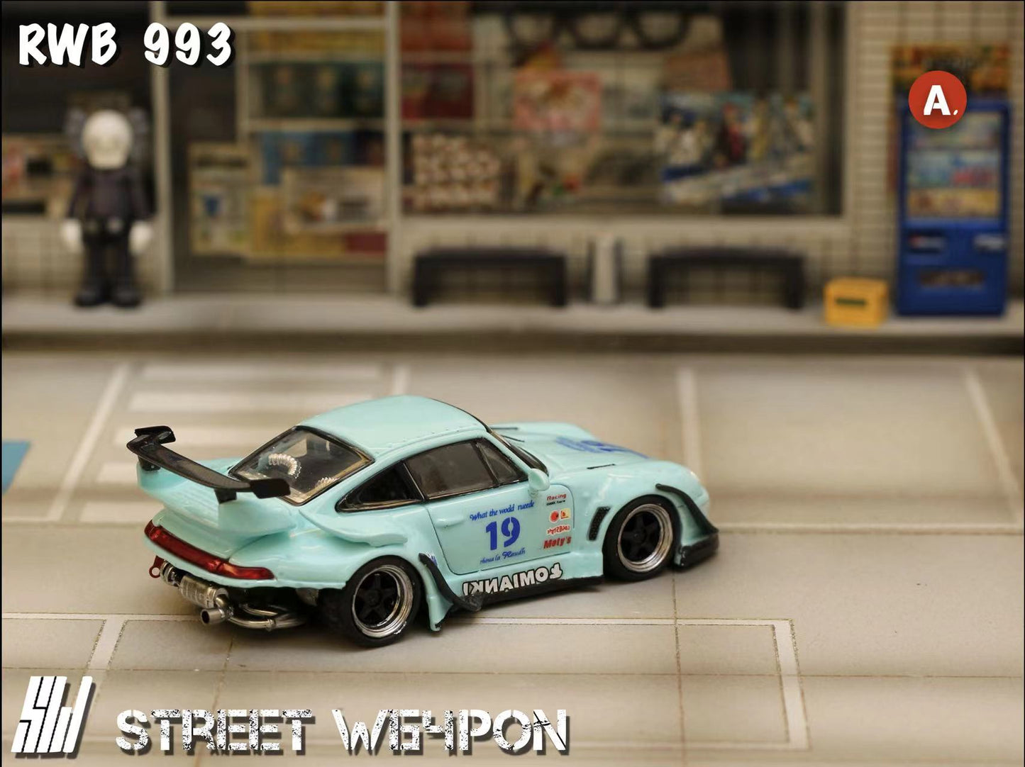 [ PREORDER ] STREET WEAPON SW - 1/64 PORSCHE RWB 993 diecast model (luminous paint on the body) - Tiffany blue #19 livery - MODEL CARS UKMODEL CAR#INNO64##TARMAC##diecast_model#