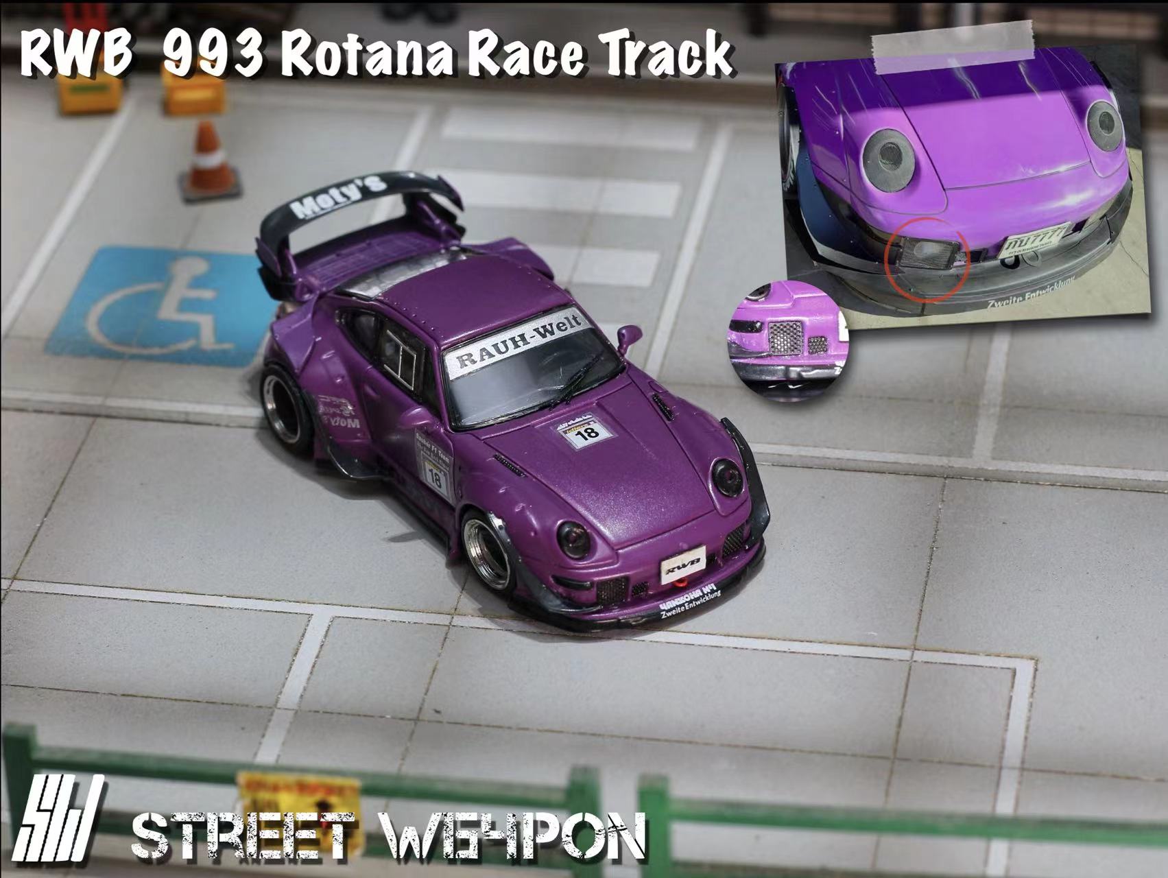 [ PREORDER ] STREET WEAPON SW - 1/64 PORSCHE RWB 993 diecast model - Rotana race track purple - MODEL CARS UKMODEL CAR#INNO64##TARMAC##diecast_model#