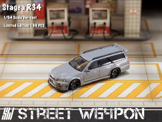 [PREORDER] Street Weapon SW - 1/64 Stagea R34 diecast model - cement gray - MODEL CARS UKMODEL CAR#INNO64##TARMAC##diecast_model#