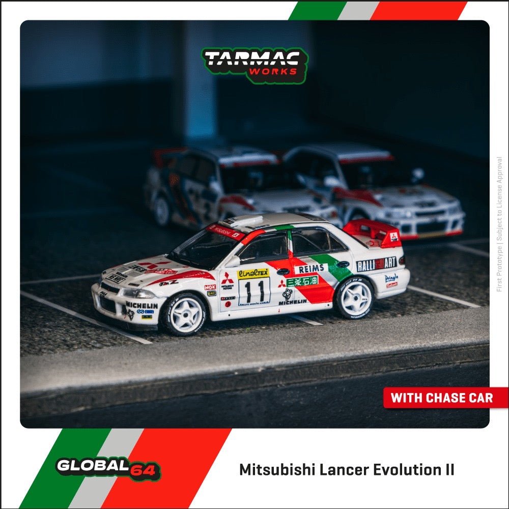 [PREORDER] Tarmac Works - 1/64 Mitsubishi Lancer GSR Evolution II Rallye Monte - Carlo 1995T. Mäkinen / S. Harjanne DIECAST SCALE MODEL CAR - T64G - 049 - 95MCR11 - MODEL CARS UKMODEL CAR#INNO64##TARMAC##diecast_model#