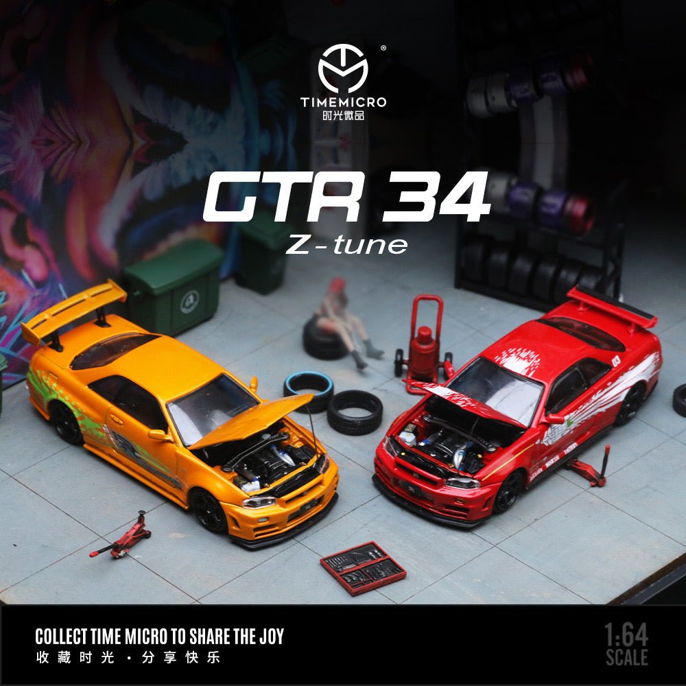 [ PREORDER ] TimeMicro - 1:64 fast and Furious NISSAN GTR R34 Z Tune diecast model car - ORANGE TM643436 (INCLUDE FIGURE) - MODEL CARS UKMODEL CAR#INNO64##TARMAC##diecast_model#