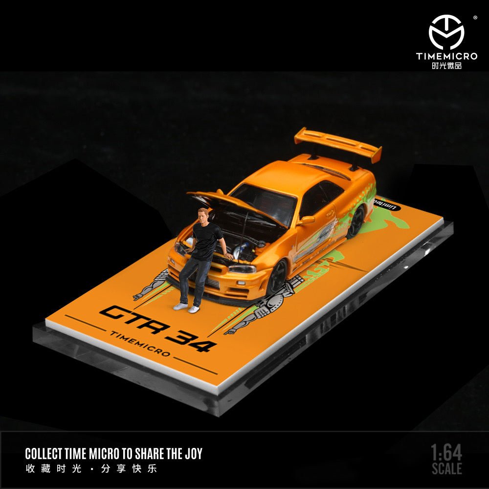 [ PREORDER ] TimeMicro - 1:64 fast and Furious NISSAN GTR R34 Z Tune diecast model car - ORANGE TM643436 (INCLUDE FIGURE) - MODEL CARS UKMODEL CAR#INNO64##TARMAC##diecast_model#