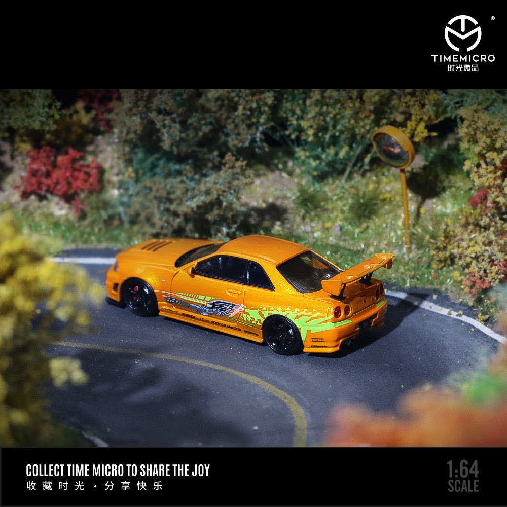 [ PREORDER ] TimeMicro - 1:64 fast and Furious NISSAN GTR R34 Z Tune diecast model car - ORANGE TM643436 (INCLUDE FIGURE) - MODEL CARS UKMODEL CAR#INNO64##TARMAC##diecast_model#