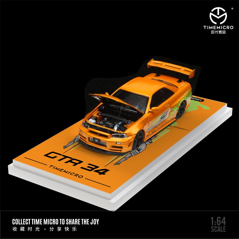 [ PREORDER ] TimeMicro - 1:64 fast and Furious NISSAN GTR R34 Z Tune diecast model car - ORANGE TM643436 (INCLUDE FIGURE) - MODEL CARS UKMODEL CAR#INNO64##TARMAC##diecast_model#