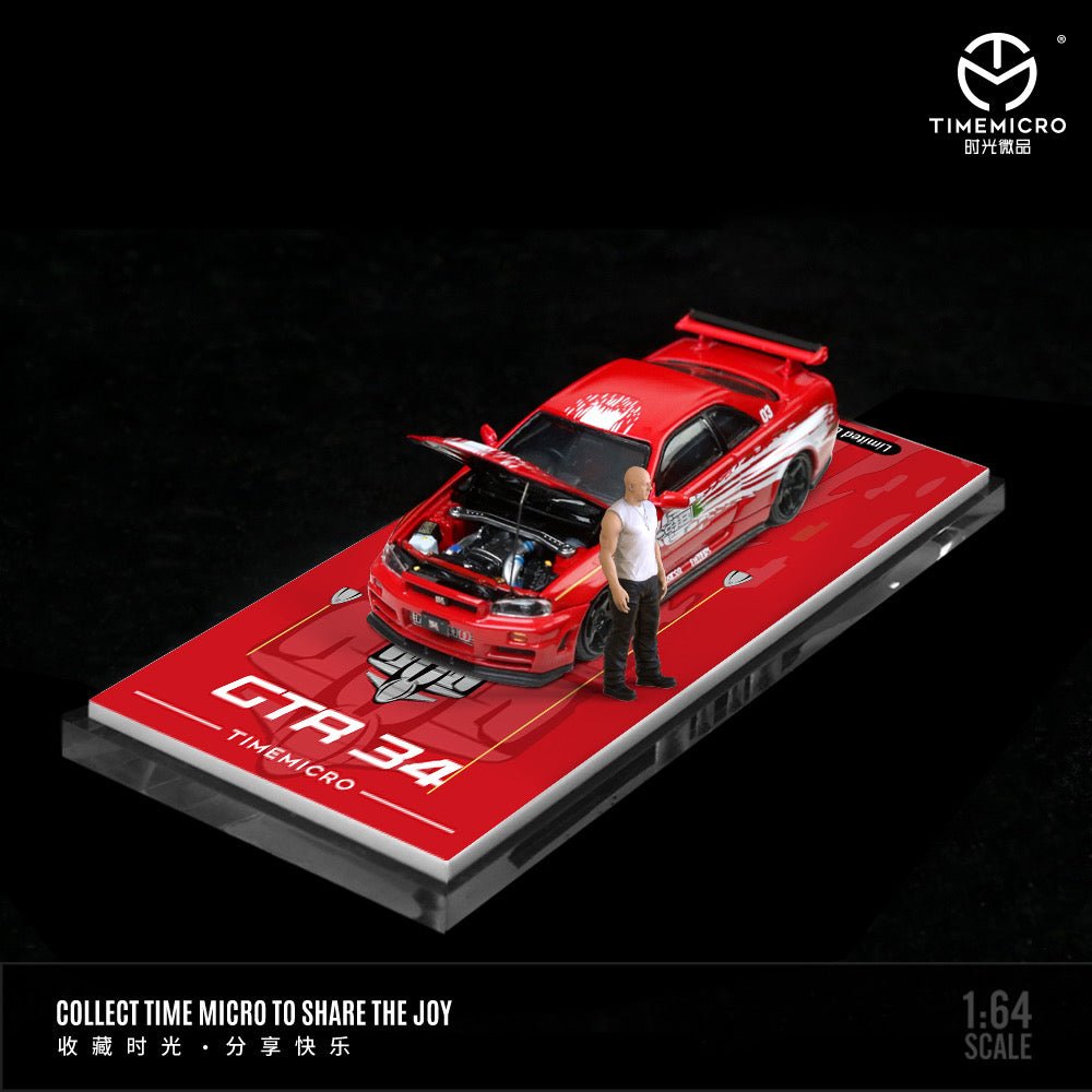 [ PREORDER ] TimeMicro - 1:64 fast and Furious NISSAN GTR R34 Z Tune diecast model car - RED TM643435 (INCLUDE FIGURE) - MODEL CARS UKMODEL CAR#INNO64##TARMAC##diecast_model#