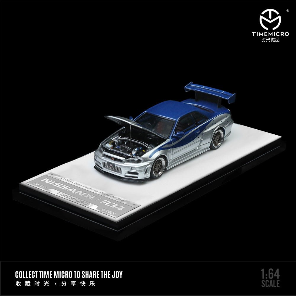 [PREORDER] TimeMicro 1:64 Nissan GTR34 Blue Silver ordinary TM643426 - MODEL CAR UKMODEL CAR#INNO64##TARMAC##diecast_model#